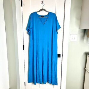 Talbots Bright Turquoise Blue Fit + Flare Modal Blend V-Neck Pockets Dress 3XP